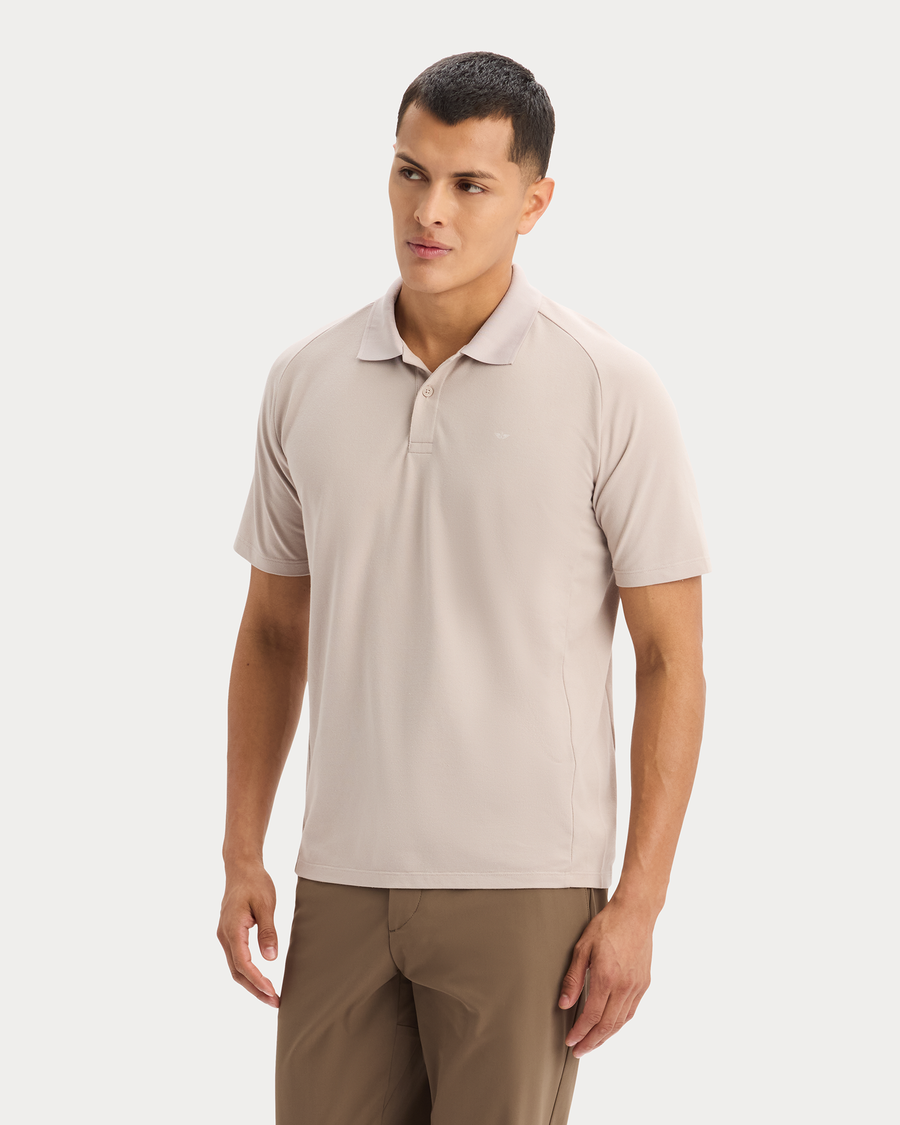 View of model wearing Ashes Of Roses Go Polo, Regular Fit.