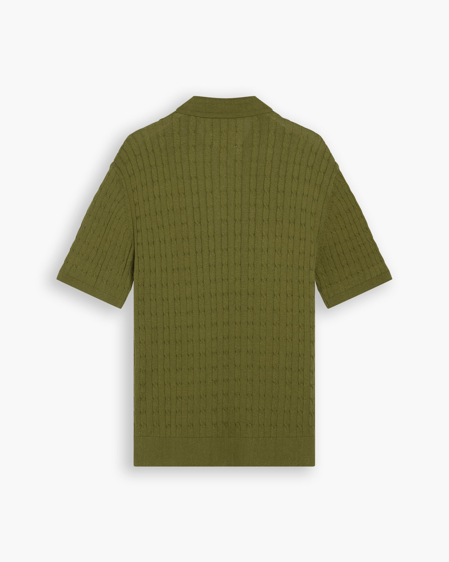 View of model wearing Avocado Sweater Polo, Regular Fit.