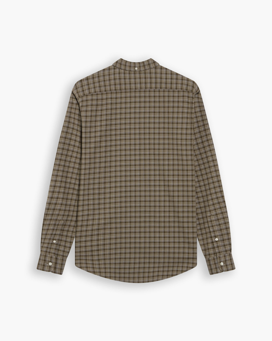 View of model wearing Barton Dark Moss Oxford Shirt , Slim Fit.