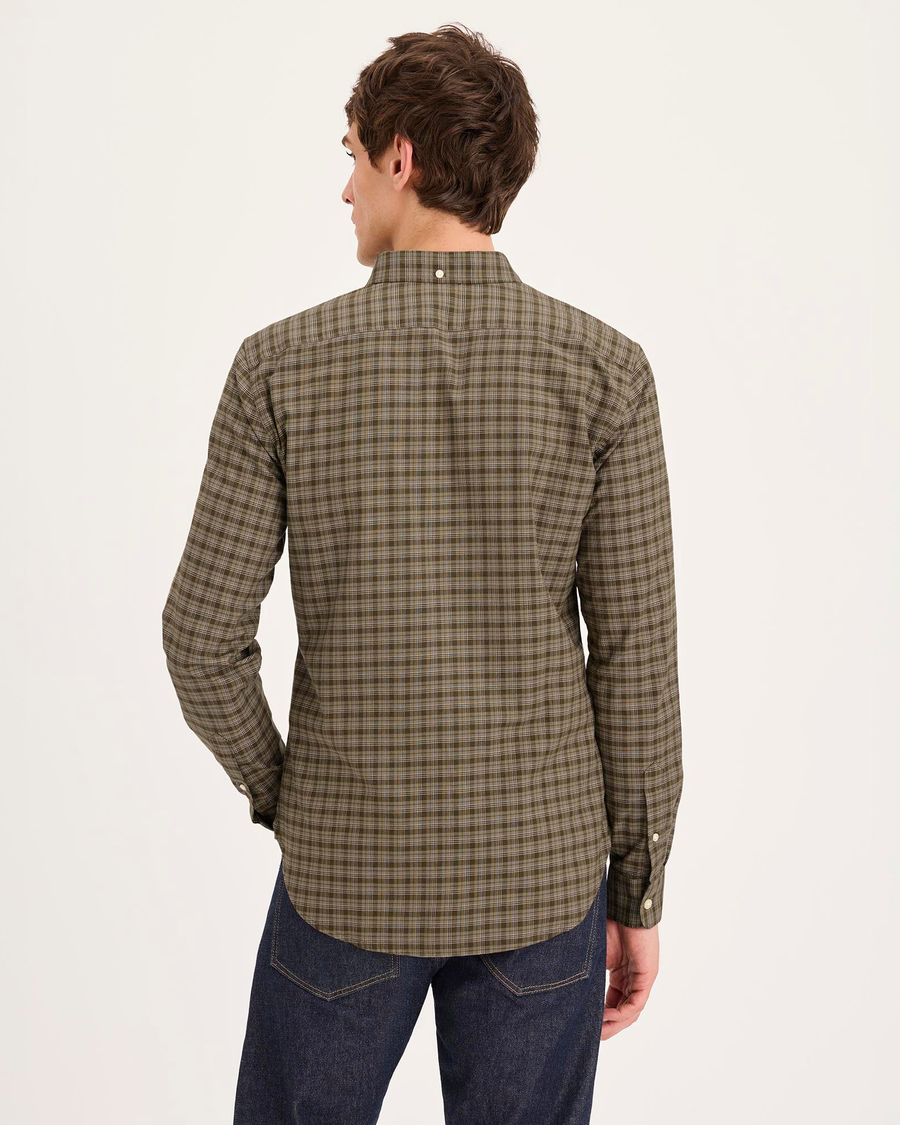Back view of model wearing Barton Dark Moss Oxford Shirt , Slim Fit.