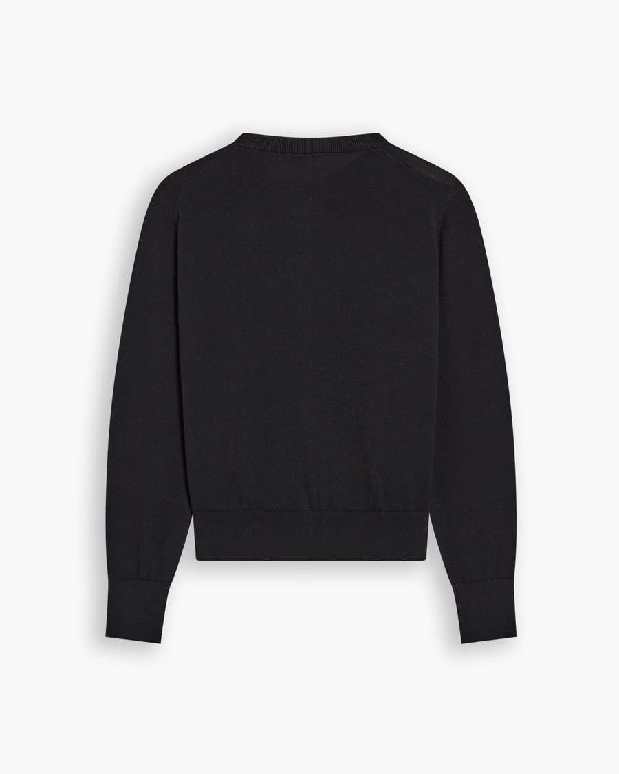 View of model wearing Beautiful Black Cardigan, Regular Fit.