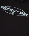 View of model wearing Beautiful Black Eighty-Six Crewneck Tee, Relaxed Fit.