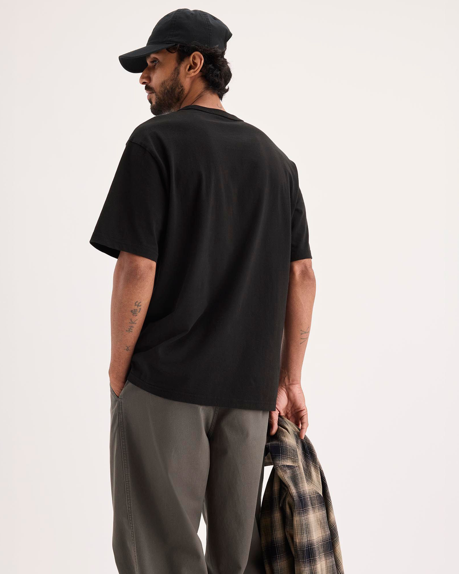 Back view of model wearing Beautiful Black Eighty-Six Crewneck Tee, Relaxed Fit.