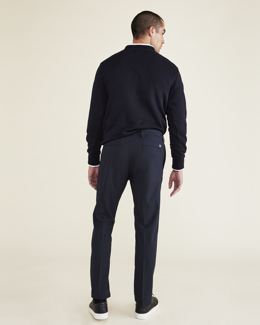 Back view of model wearing Beautiful Black Men's Slim Fit Signature Go Khaki Pants.