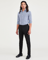 Front view of model wearing Beautiful Black Men's Slim Tapered Fit Refined Pull-On Pants.