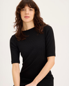 View of model wearing Beautiful Black Rib Dress with Lofi Knit, Slim Fit.