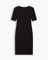 View of model wearing Beautiful Black Rib Dress with Lofi Knit, Slim Fit.