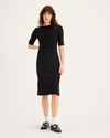 Front view of model wearing Beautiful Black Rib Dress with Lofi Knit, Slim Fit.