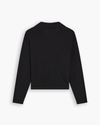 View of model wearing Beautiful Black Sweater Polo, Relaxed Fit.