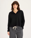 Front view of model wearing Beautiful Black Sweater Polo, Relaxed Fit.