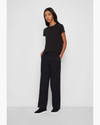 Front view of model wearing Beautiful Black Women's High Waisted Straight Fit Original Khaki Pants.