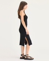 Side view of model wearing Beautiful Black Women's Tank Dress.