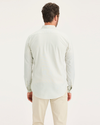 Back view of model wearing Bengal Tidal Foam Stripes Men's Slim Fit 2 Button Collar Shirt.