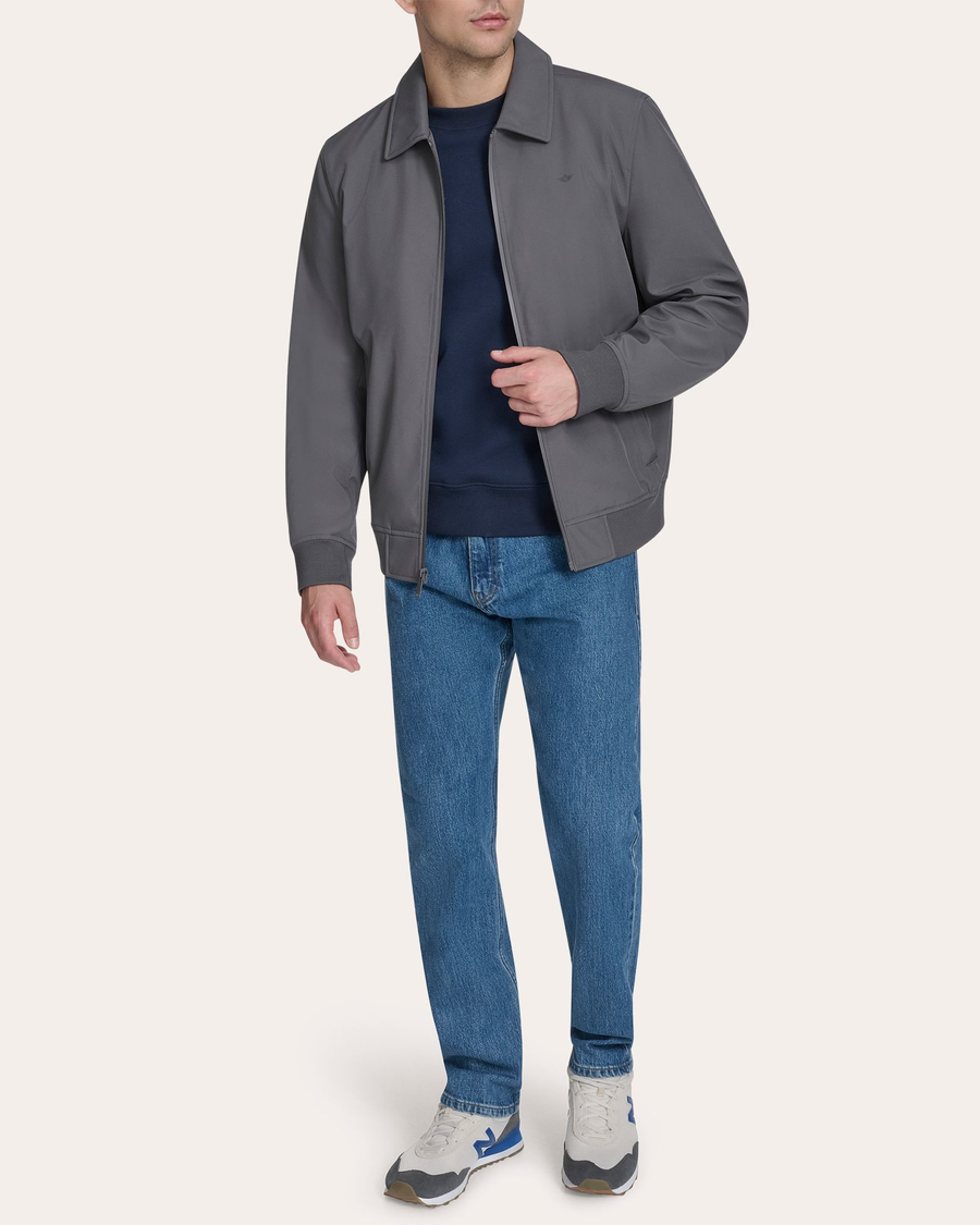 View of model wearing Boulevard Go Golf Bomber.