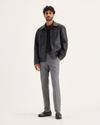 Front view of model wearing Burma Grey Signature Iron Free Khakis, Skinny Fit with Stain Defender®.