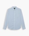 View of model wearing Burnett Subdued Blue Signature Shirt Long Sleeve with Stain Defender®, Slim Fit.