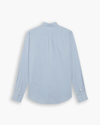 View of model wearing Burnett Subdued Blue Signature Shirt Long Sleeve with Stain Defender®, Slim Fit.