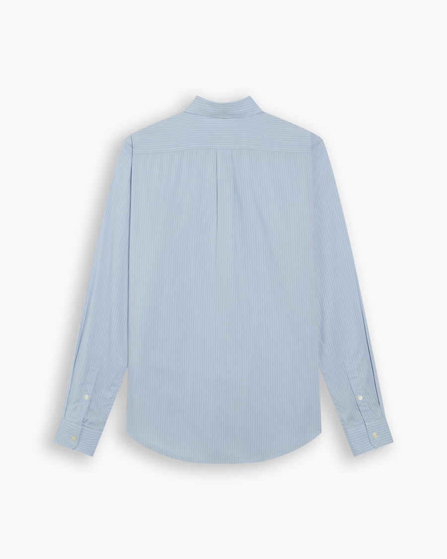 View of model wearing Burnett Subdued Blue Signature Shirt Long Sleeve with Stain Defender®, Slim Fit.