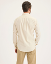 Back view of model wearing Buttercream Men's Slim Fit Icon Button Up Shirt.