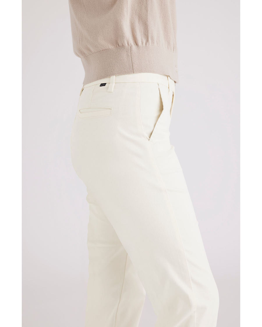 Side view of model wearing Buttercream Women's Slim Fit Weekend Chino Pants.