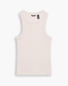 View of model wearing Calcite Rib Tank, Slim Fit.