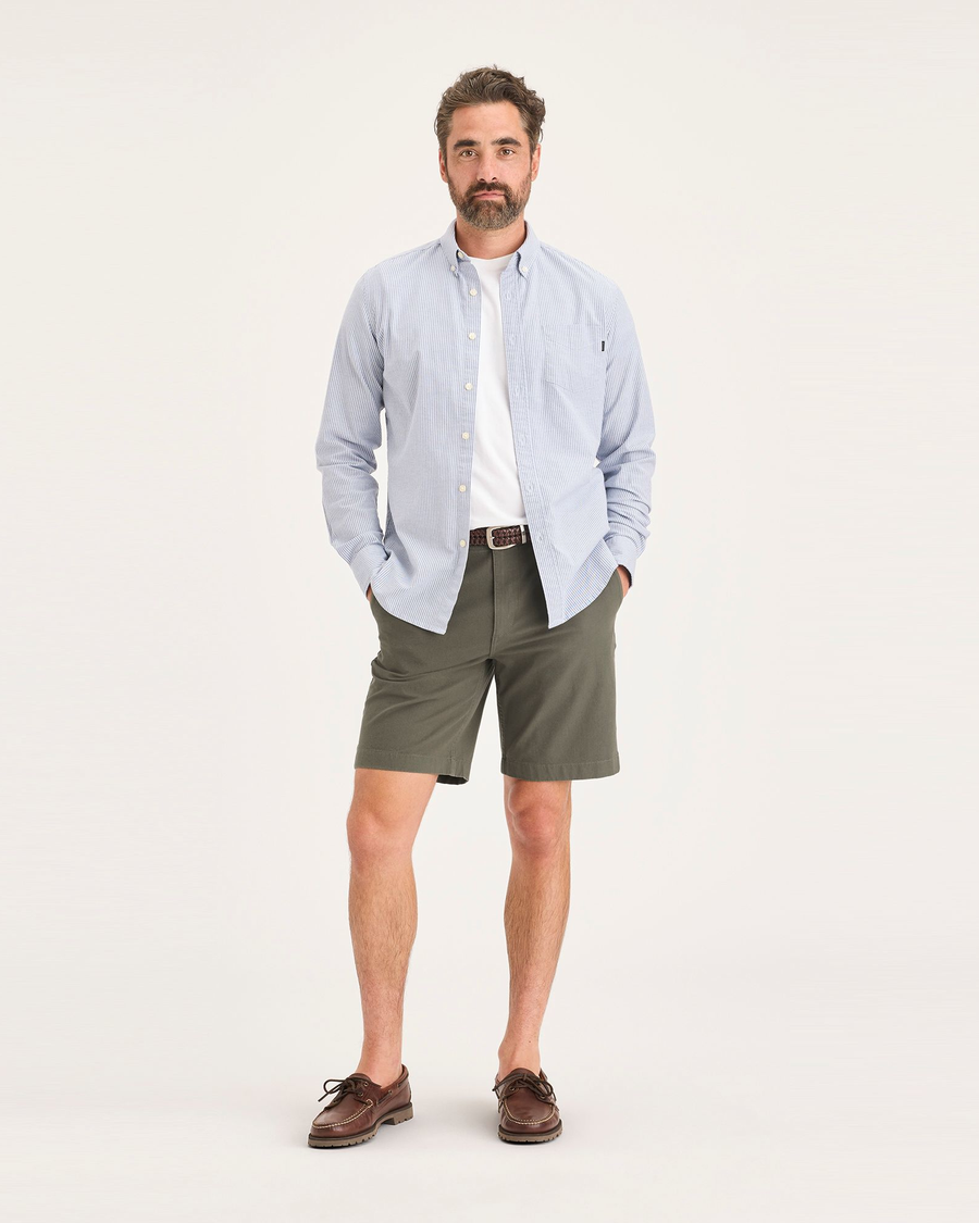 Front view of model wearing Camo Alpha Chino Shorts, Straight Fit.