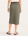 Back view of model wearing Camo Chino Skirt.