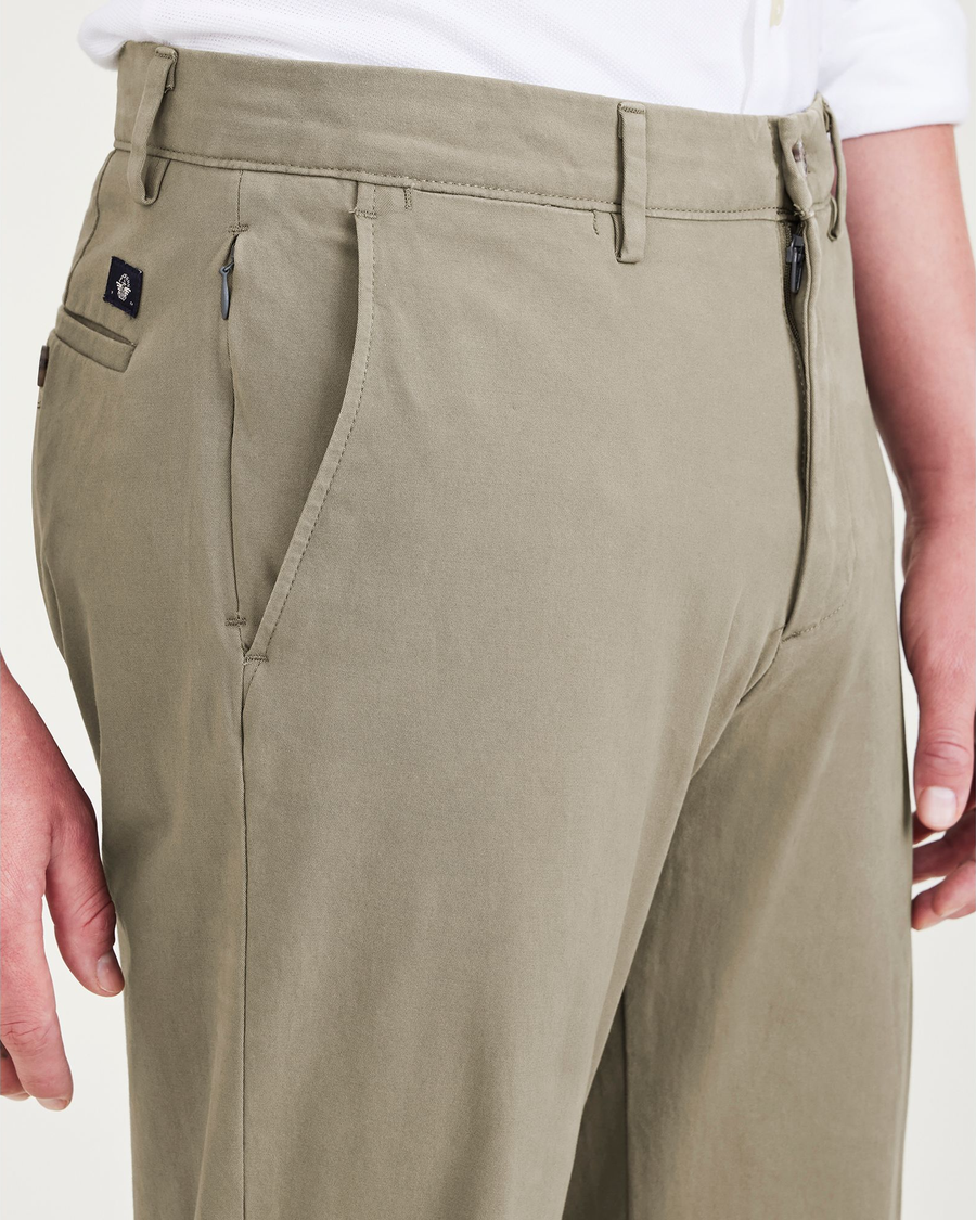 View of model wearing Camo Crafted Khaki Pants, Slim Fit.