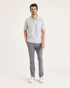 Front view of model wearing Car Park Grey Go Activeflex Chino, Skinny Fit.