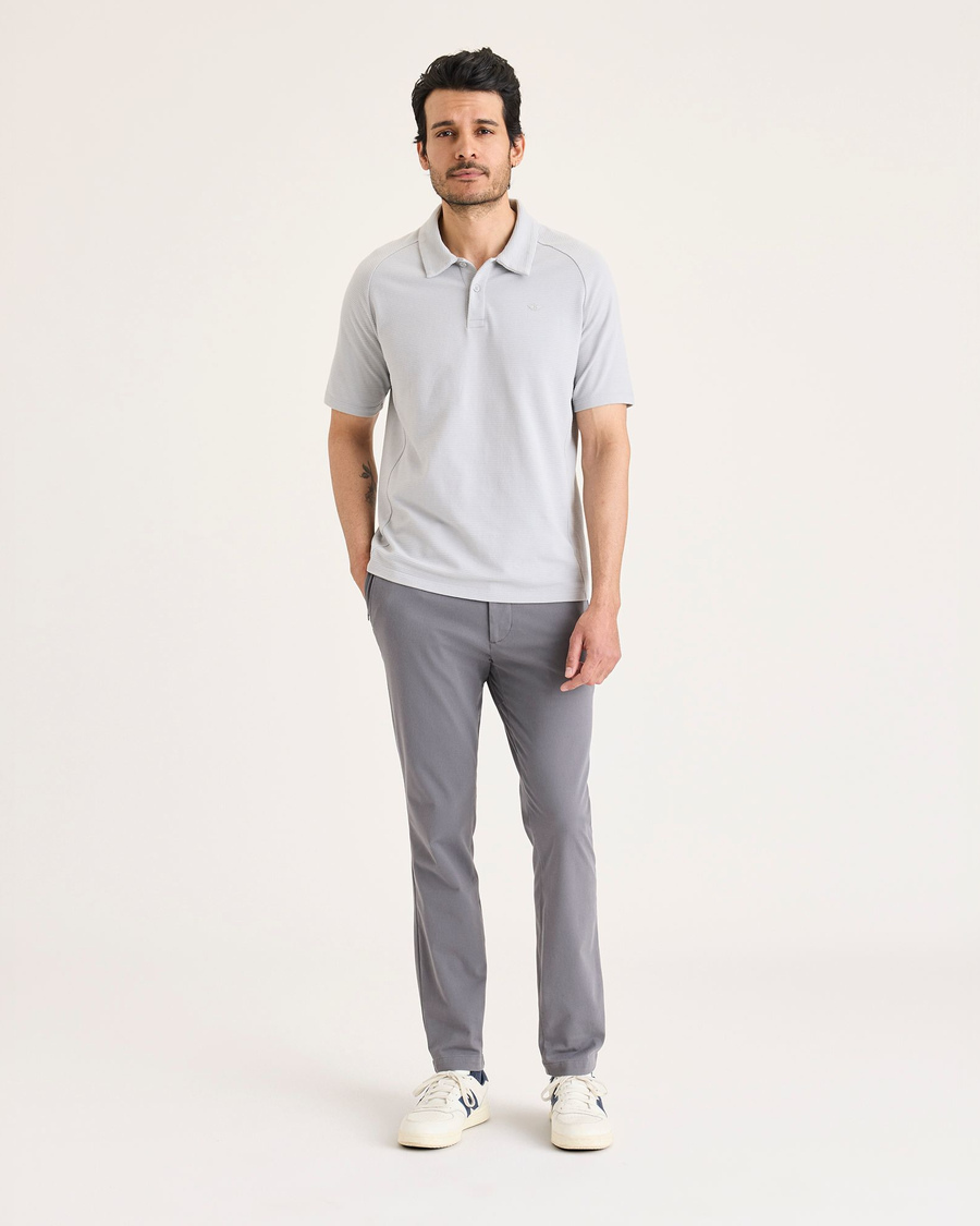 Front view of model wearing Car Park Grey Go Activeflex Chino, Skinny Fit.