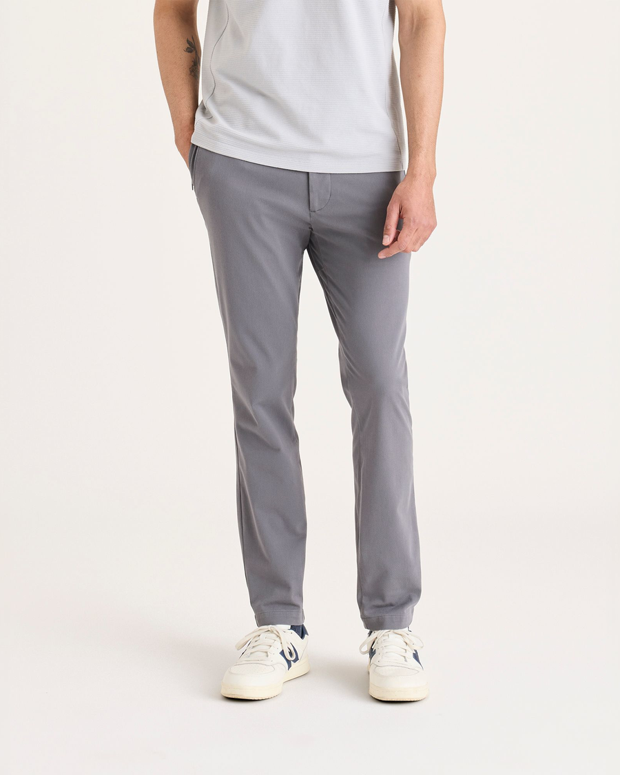 Front view of model wearing Car Park Grey Go Activeflex Chino, Skinny Fit.