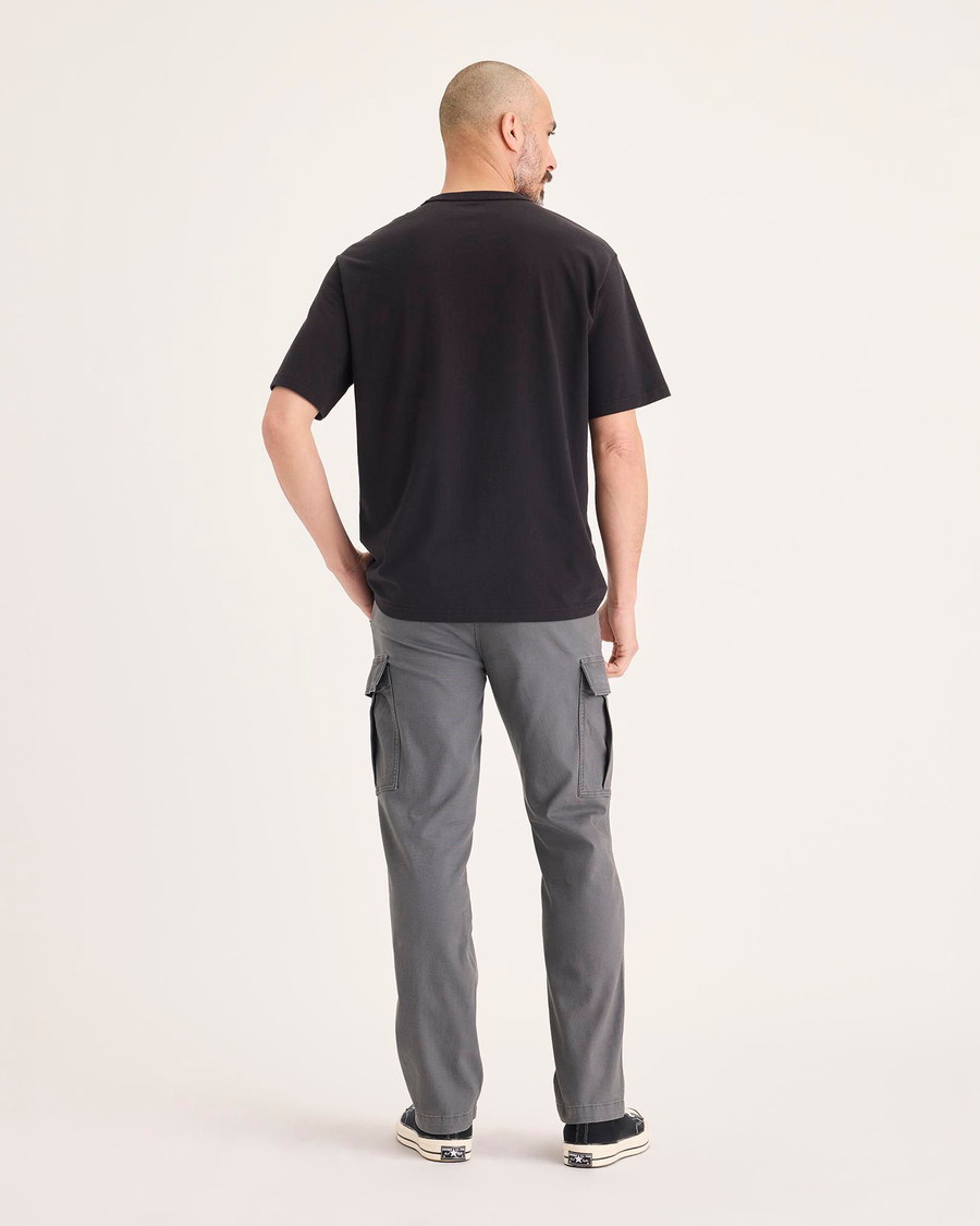 Back view of model wearing Car Park Grey Utility Cargo Pant, Straight Fit.