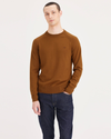 Front view of model wearing Caramel Café Men's Regular Fit Crewneck Sweater.