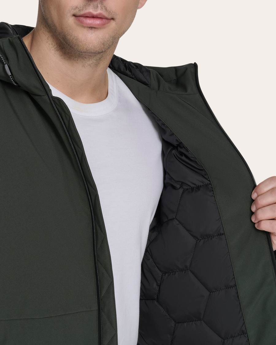 View of model wearing Chimera Modern Hoodie Jacket.