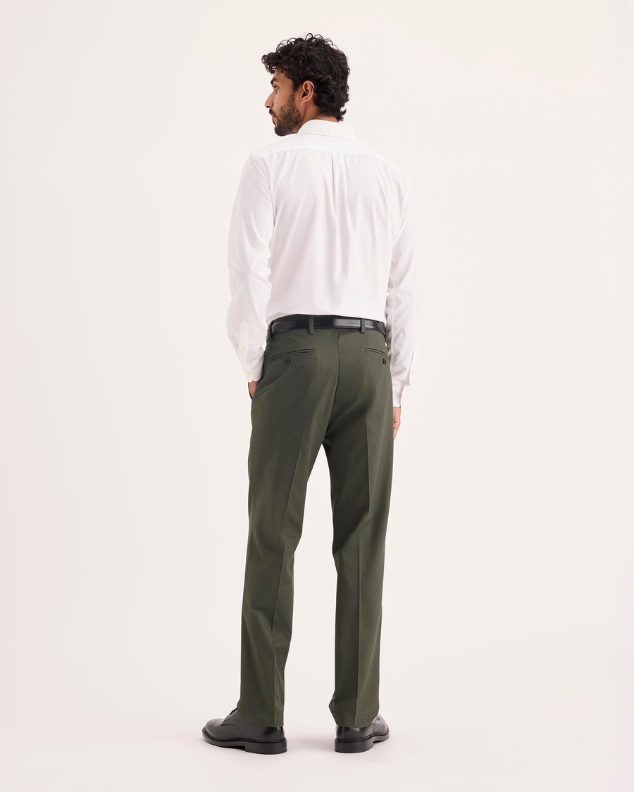 Back view of model wearing Chimera Signature Iron Free Khakis, Slim Fit with Stain Defender®.