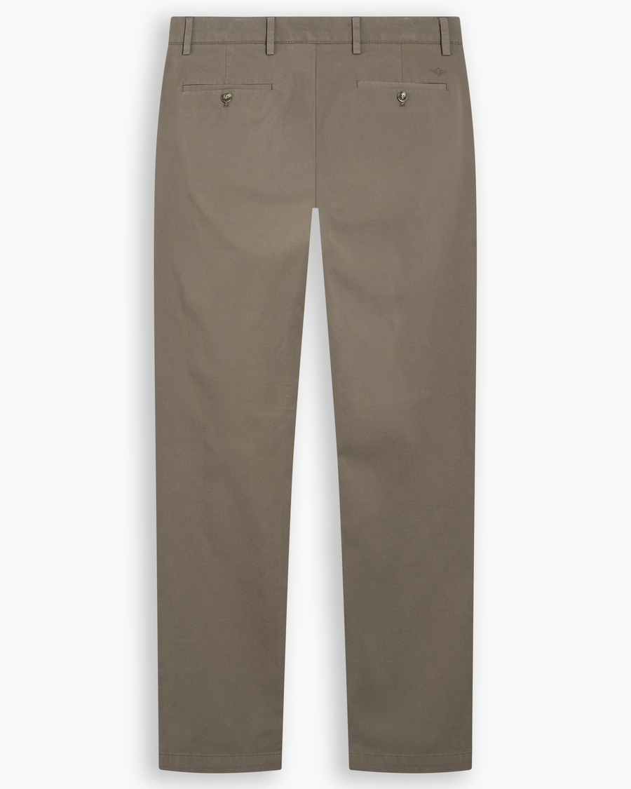 View of model wearing Chocolate Chip Crafted Khaki Pants, Slim Fit.