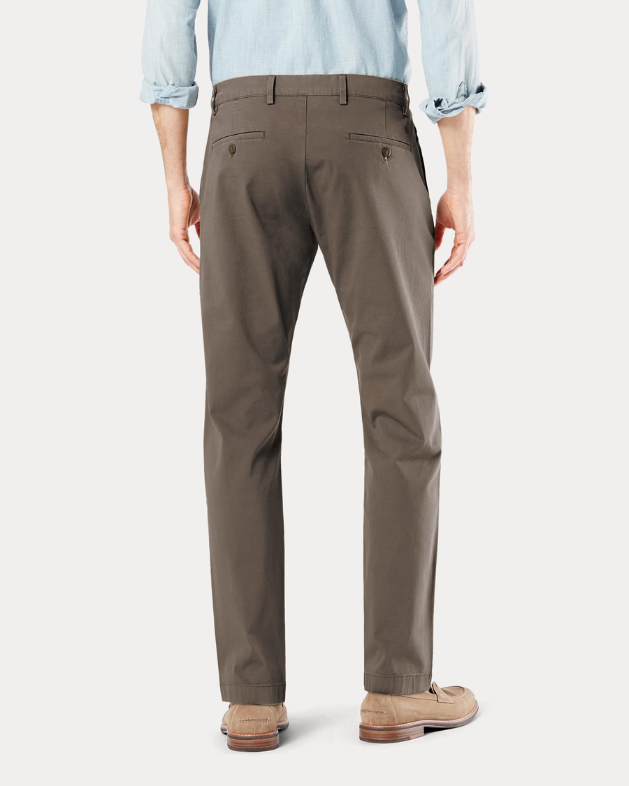 Back view of model wearing Chocolate Chip Crafted Khaki Pants, Slim Tapered Fit.