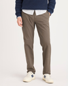 Front view of model wearing Chocolate Chip Ultimate Chinos, Slim Fit.