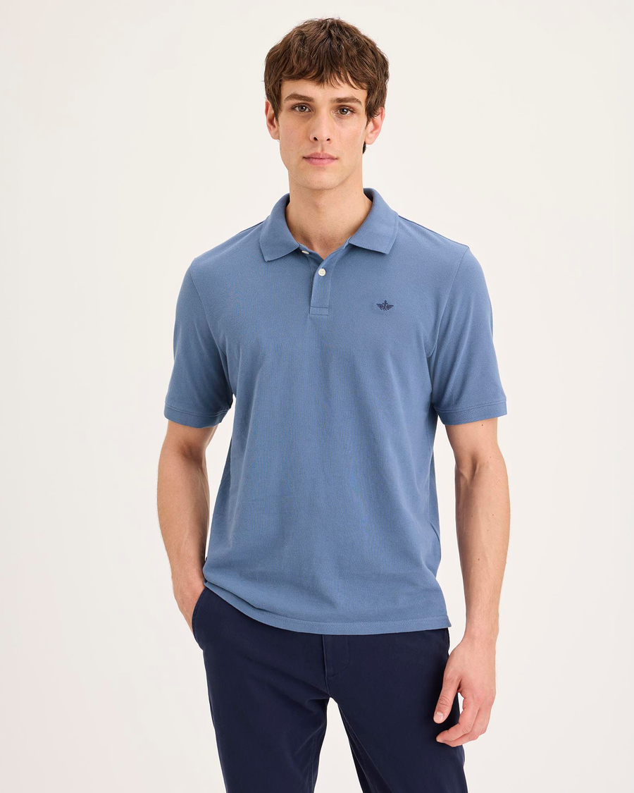 Front view of model wearing Coastal Fjord Pique Polo, Slim Fit.