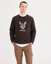 Front view of model wearing Coffe Bean Men's Regular Fit Icon Crewneck Sweatshirt.