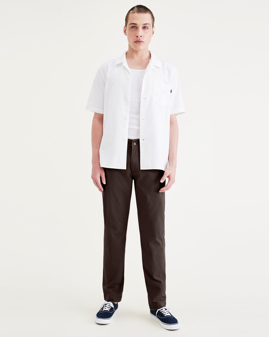 Front view of model wearing Coffee Bean Alpha Chino Pants, Slim Fit.