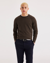 Front view of model wearing Coffee Bean Men's Regular Fit Crewneck Sweater.