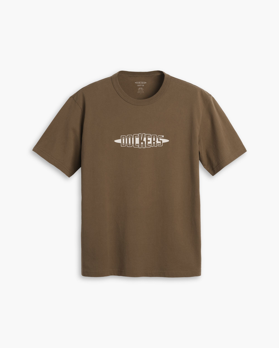 View of model wearing Coffee Liquer Eighty-Six Tee, Relaxed Fit.