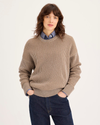 Front view of model wearing Cream Plaited Crewneck Sweater, Relaxed Fit.