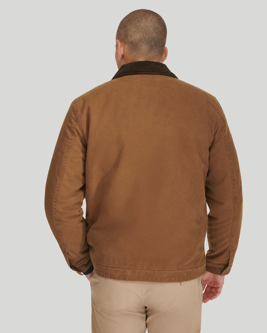 Back view of model wearing Cub Men's Work Jacket.