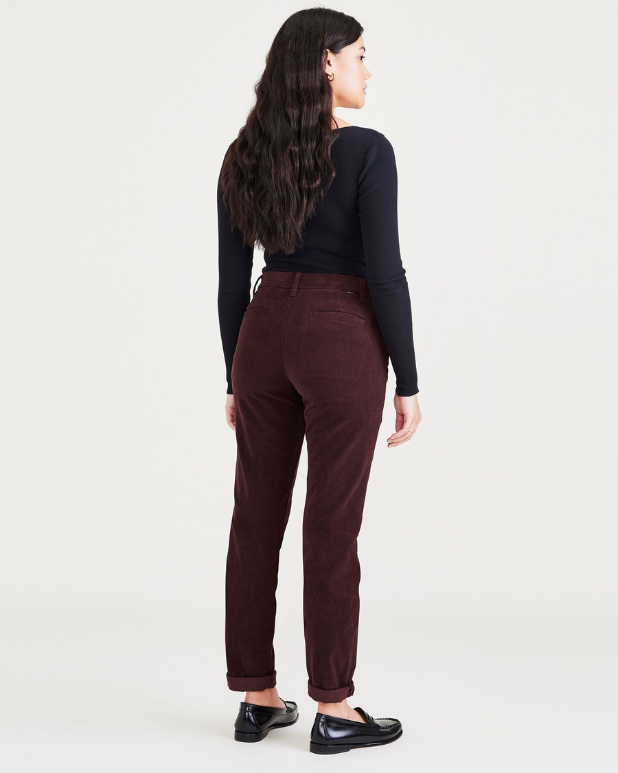 Back view of model wearing Decadent Chocolate Women's Slim Fit Weekend Chino Pants.