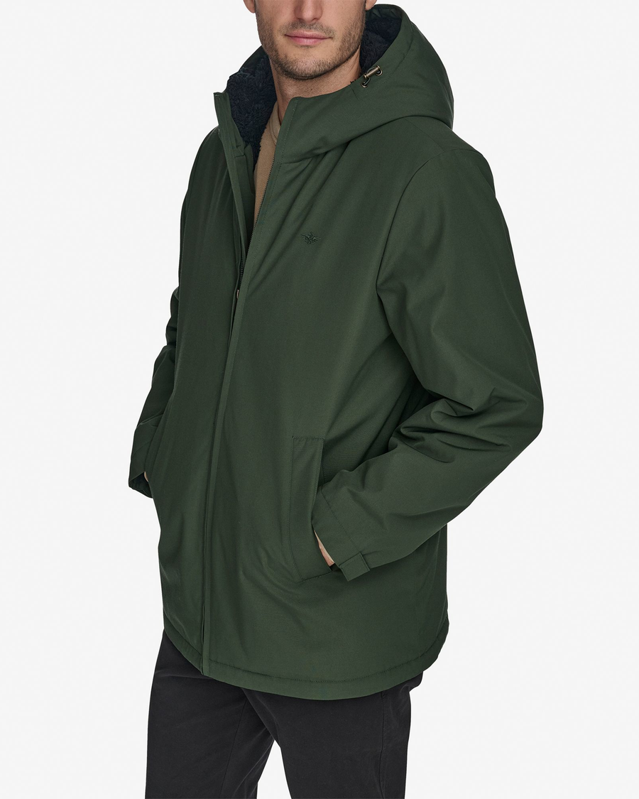 Front view of model wearing Deep Forest Men's Arctic Sherpa Jacket.