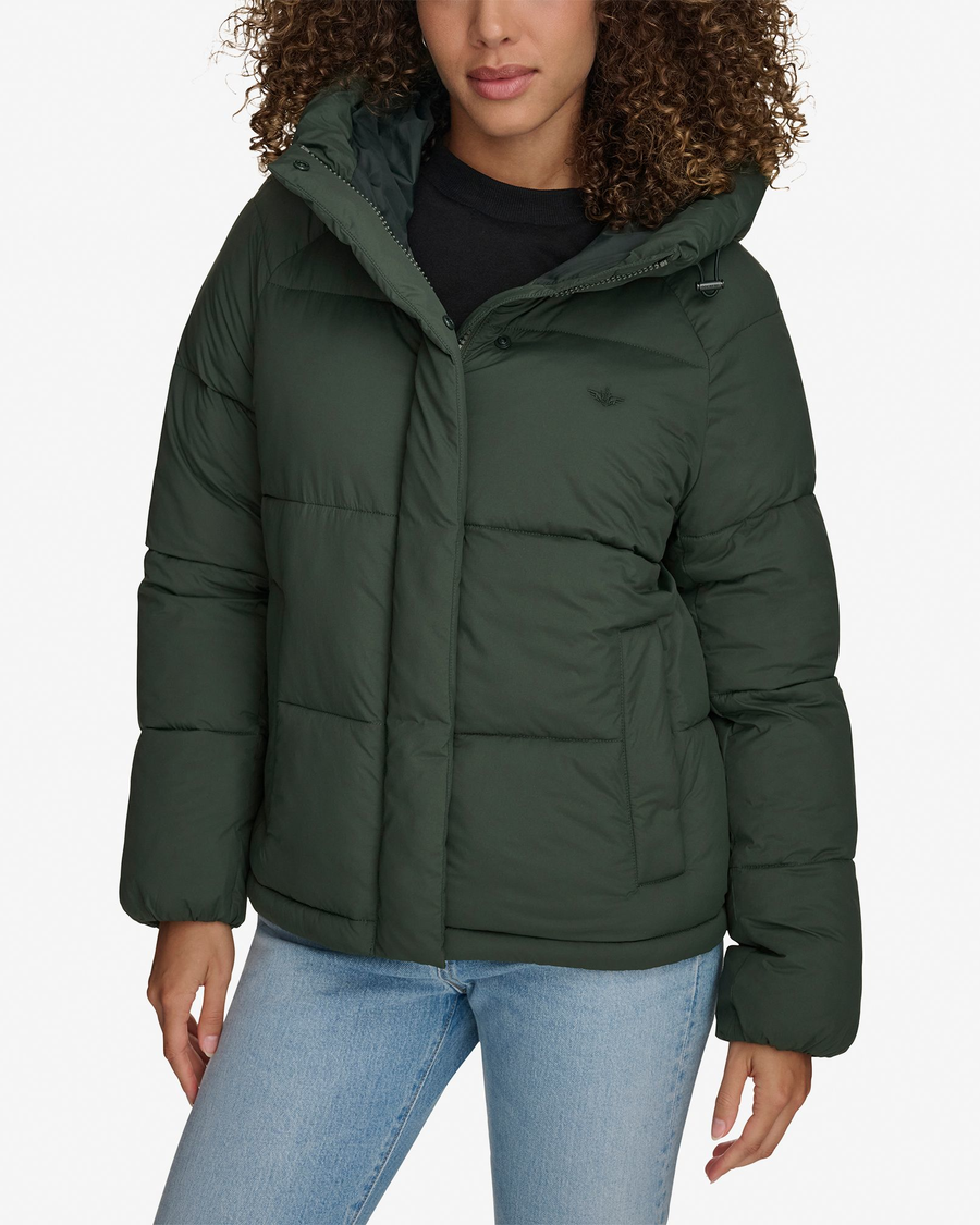 Front view of model wearing Deep Forest Women's Puffer Jacket.