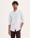 Front view of model wearing Devon Oxford Shirt, Slim Fit.