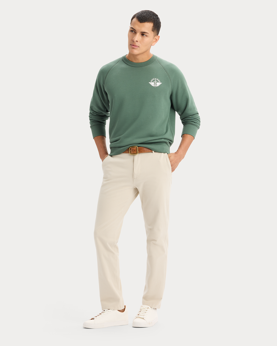 View of model wearing Duck Green Icon Crewneck Sweatshirt, Regular Fit.